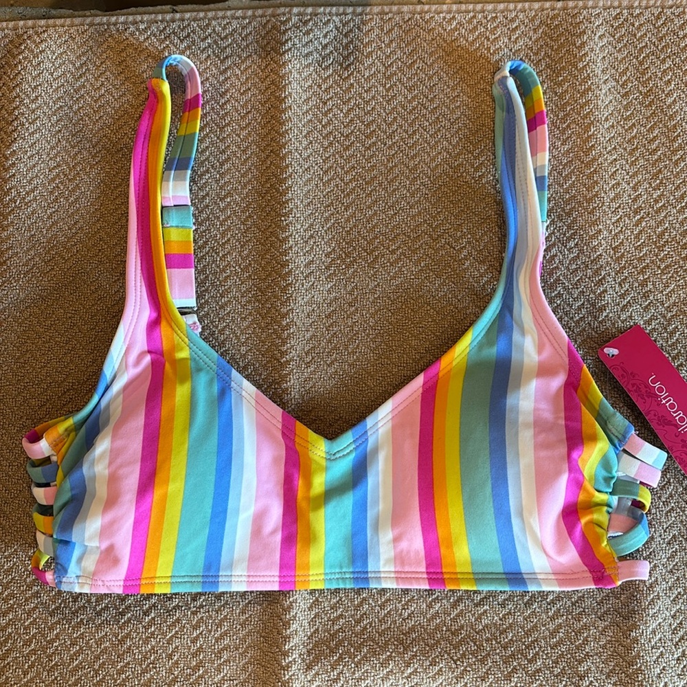 Xhilaration Women’s Size Medium Rainbow Striped Swim Top